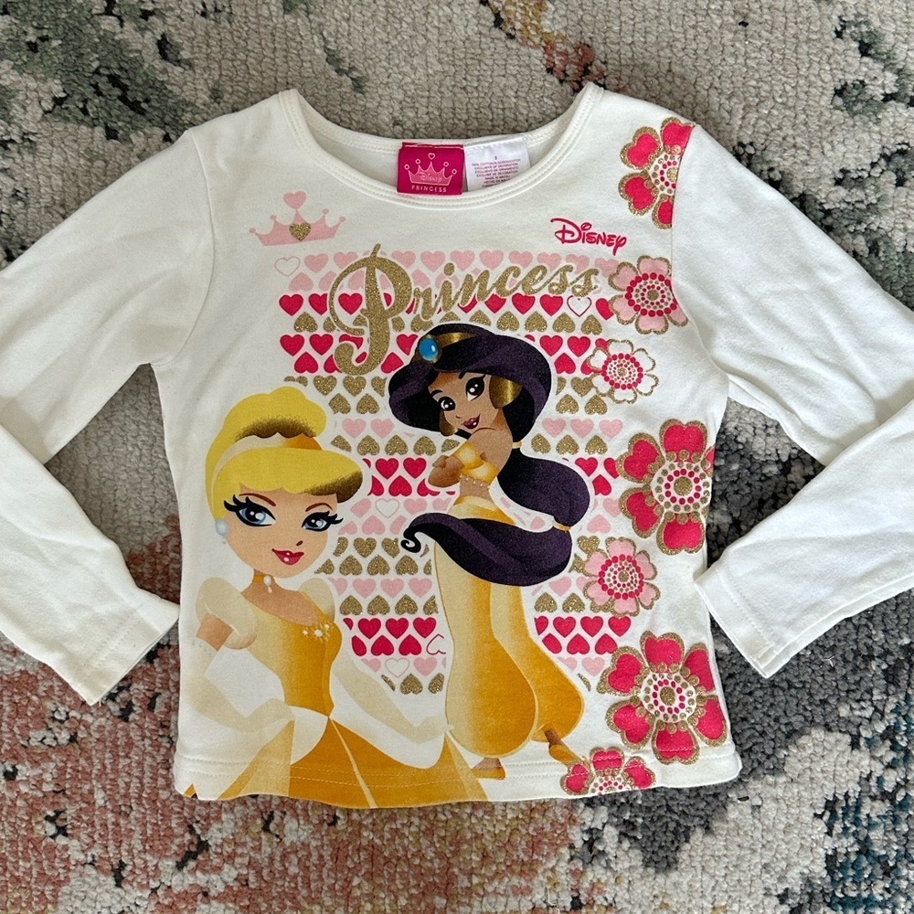 Vintage Disney Princess Jasmine Cinderella Girls sz 5 Graphic Long Sleeve Shirt